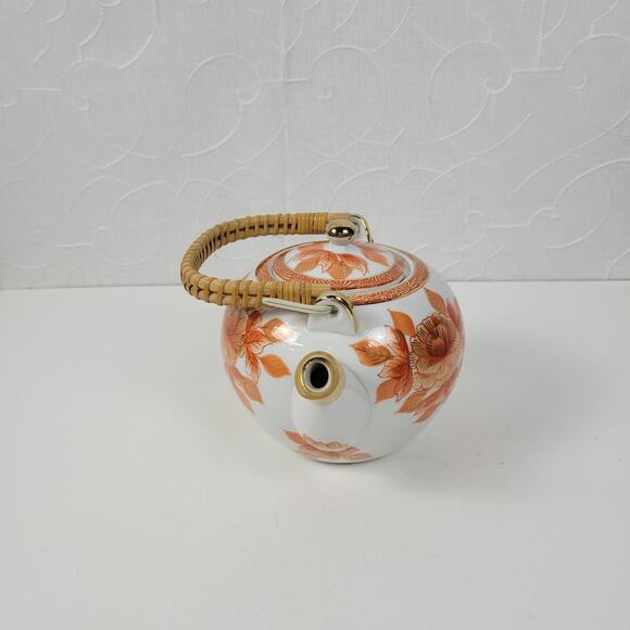 Vtg. Napcoware Japan Teapot With Lid Hand Painted Famille Rose Orange Porcelain - Picture 8 of 15